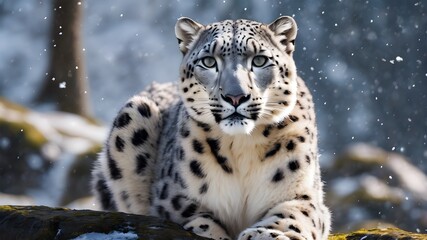 snow leopard in the middle of the jungle ,flower jungle ,photography