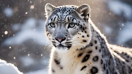 Obraz premium snow leopard in the middle of the jungle ,flower jungle ,photography