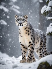 Obraz premium snow leopard in the middle of the jungle ,flower jungle ,photography