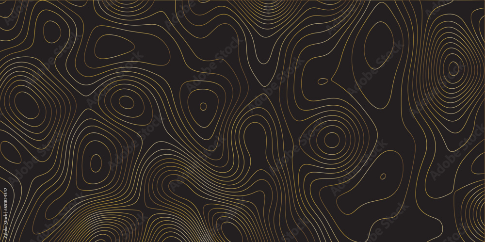 Poster Abstract black colorful golden gradient Topographic line map pattern background. Contour elevation topographic and textured Background Modern design with White background with topographic wavy patte.