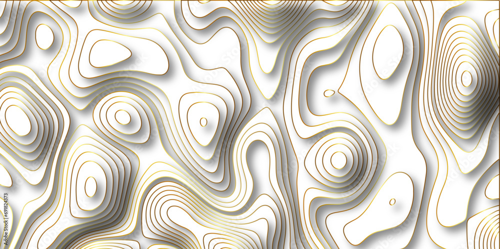 Poster Abstract white background with golden gradient Topographic line map and shadows . Contour elevation topographic and textured Background Modern design White background with topographic wavy patte