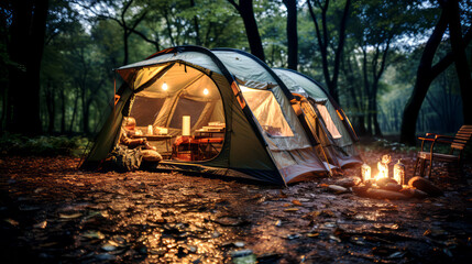 Camping in the forest. Camping tent in the forest.