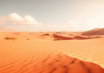 Fototapeta na wymiar A serene desert landscape with golden sand dunes and a solitary cloud, evoking tranquility and adventure. Generative AI.