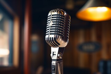 A vintage radio station microphone, ideal for live podcasts, broadcast shows, and recording studios