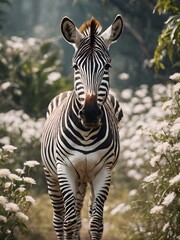 zebra in the fantasy jungle , zebra portrait 