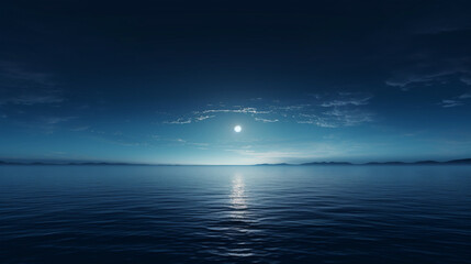 Fototapeta na wymiar Blue Ocean and Sky with Moonlight Reflecting on Water