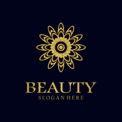 Elegant abstract tree leaf flower logo icon vector design. Universal creative premium symbol. Luxury gem boutique vector sign in gold color.