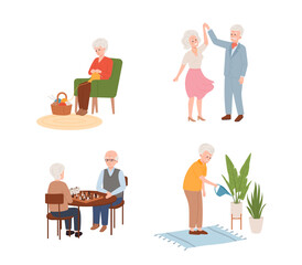 Set of elderly men and women flat style, vector illustration