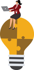 Lightbulb puzzle working on laptop Businesswoman