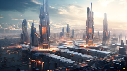 Futuristic city concept. Generative Ai.