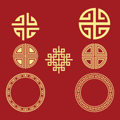 chinese ornaments, rectangle and circle design collections on red background