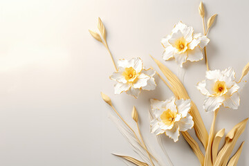 Narcissus flower pattern on elegant pastel background. Wedding invitations, greeting cards, wallpaper, background, printing, poster, social ads, banner