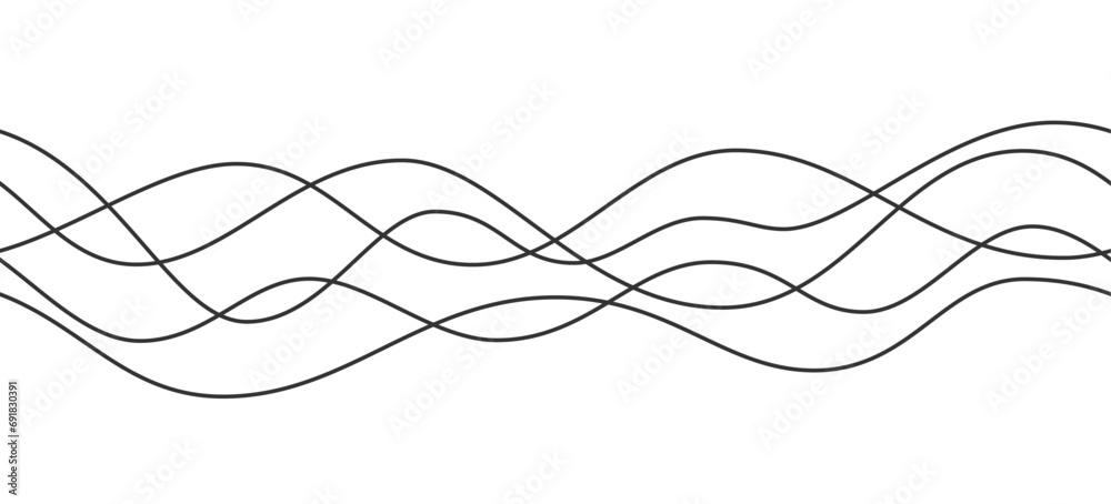 Wall mural line curve waves. thin wavy line seamless pattern. abstract dynamic curve stroke. simple striped gra