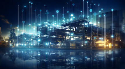 Industrial technology concept. Communication network. INDUSTRY 4.0. Factory automation. Generative Ai.