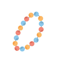 Colored pearl bracelet on hand on white background