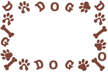 Background of the word dog and paw print. Vector illustration on a white background.