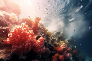 Fototapeta na wymiar coral reef during a storm with turbulent waters and dynamic currents