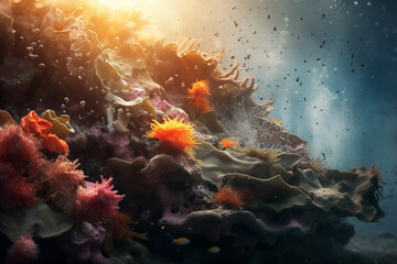coral reef during a storm with turbulent waters and dynamic currents