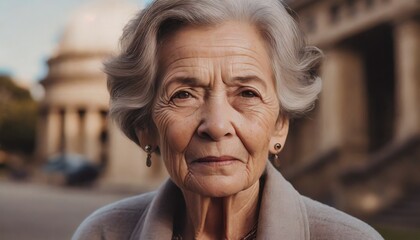 an old woman, 70s, marked by life, wrinkles and gray hair, dark red circles under the eyes, irritated - obrazy, fototapety, plakaty