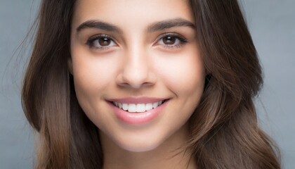 Obraz premium closeup front-view young adult woman, beautiful face, youthful look, mouth