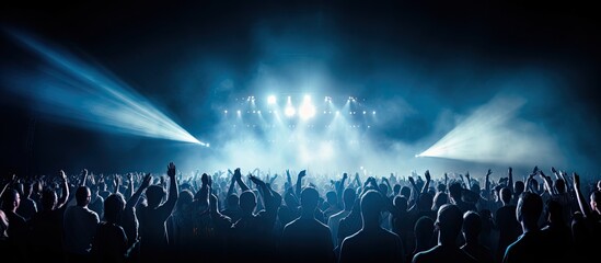 Vibrant stage lights - Crowd cheers at concert - obrazy, fototapety, plakaty