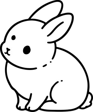 cute rabbit Doodle style hand drawn style black art line illustration. Happy Easter day bunny pose outline sketch icon on transparency
