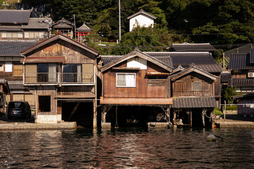 Beautiful fishing village of Ine in the north of Kyoto. Funaya or boat houses are traditional wooden houses built on the seashore.