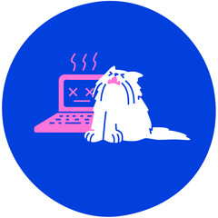 Сrying cat and laptop crashed flat illustration