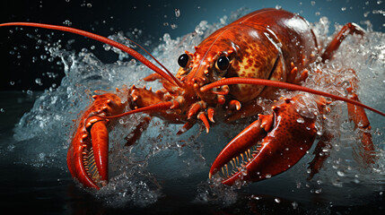 Splashing water on Boston lobster. generative ai