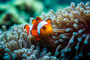 A close-up image that captures the fascinating partnership between anemones and clownfish