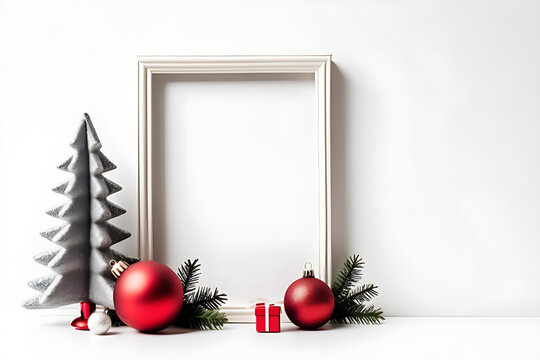 Mock up blank picture frame, Christmas decoration and gifts