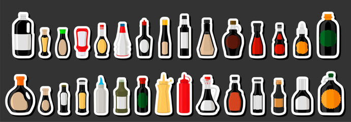 Illustration on theme big kit varied glass bottles filled liquid balsamic vinegar