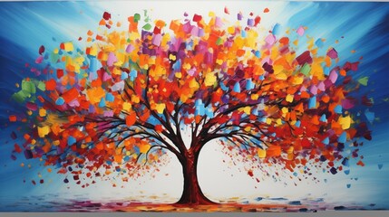 Obraz na płótnie Canvas isolated tree art pieces paint the white canvas with their vibrant, captivating hues, creating a visually striking composition.