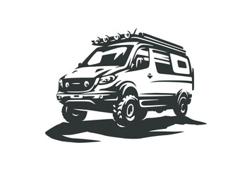 Offroad van RV vehicle on white background. Converted van for offroad expeditions. - obrazy, fototapety, plakaty