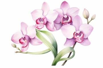Watercolor illustration of a orchid flower on a white background. AI generative
