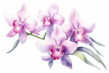 Naklejka na ściany i meble Watercolor illustration of a orchid flower on a white background. AI generative