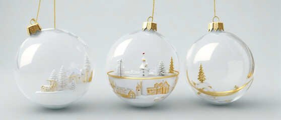 Collection of Transparent Glass Christmas Ornaments: Realistic 3D Xmas Decor Designs