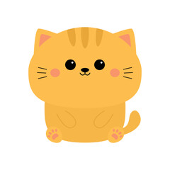 Cat sitting. Red kitten face head silhouette icon. Funny kawaii doodle animal. Cute cartoon funny baby pet character. Ear, eye, tail, cheeks, paw print. Sticker. Flat design. White background.