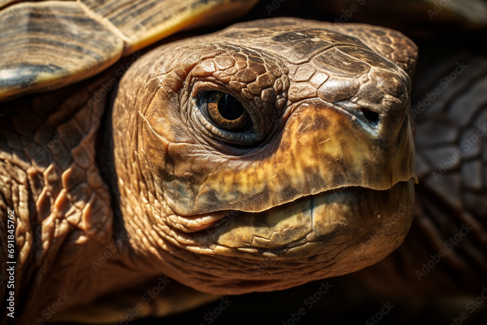 Poster a wise and contemplative tortoise, its ancient eyes reflecting the wisdom acquired over a long lifet