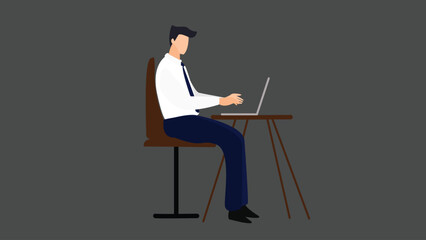 office employee working in front of a laptop in a white shirt animation flat illustration