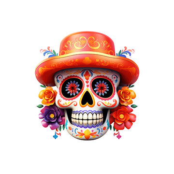 Skull 3D day of the dead isolate transparent white background