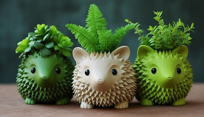 Create a series of 3D-printable plant pots in the shape of adorable pandas. These pots can be perfect for small plants like succulents or cacti