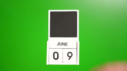 Calendar with the date June 9 on a green background. Illustration for an event of a certain date.