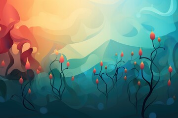 A colorful abstract background with plants and flowers in the foreground. Abstract blue background with candles for candlemas or epiphany season.  - obrazy, fototapety, plakaty