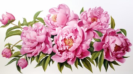 Fototapeta na wymiar pink peonies in full bloom, their soft petals forming an exquisite and romantic floral arrangement against a clean white background.