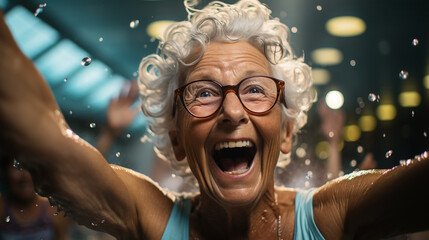 Obraz na płótnie Canvas Cheerful elderly people enjoying themselves in the pool