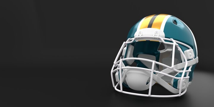 American football helmet with Jacksonville Jaguars team colors. Template for presentation or infographics. 3D render