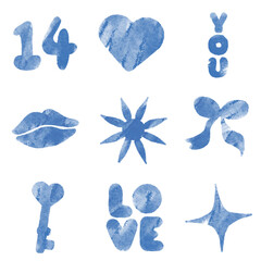バレンタインのあしらいシェイプイラストセット（ブルー） - obrazy, fototapety, plakaty