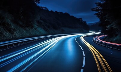 Long Exposure Shot of Nighttime Highway Traffic