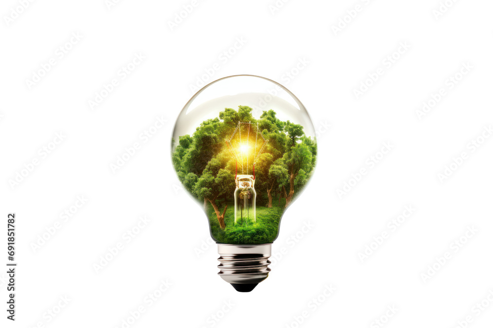 Wall mural ecological concept symbol of light bulb, renewable energy, bioenergy isolated on clear background, p